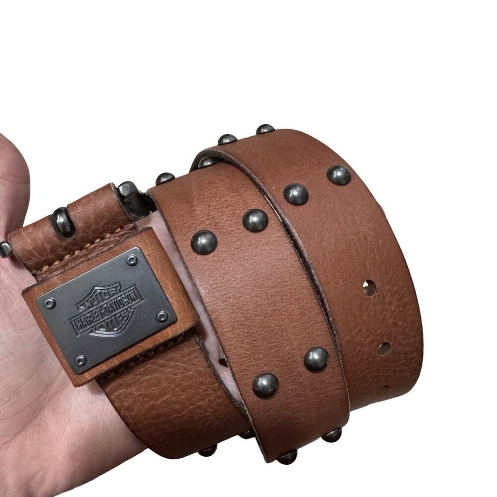 NWT Harley-Davidson Men's Western Studded Genuine Leather Belt Brown Size 36